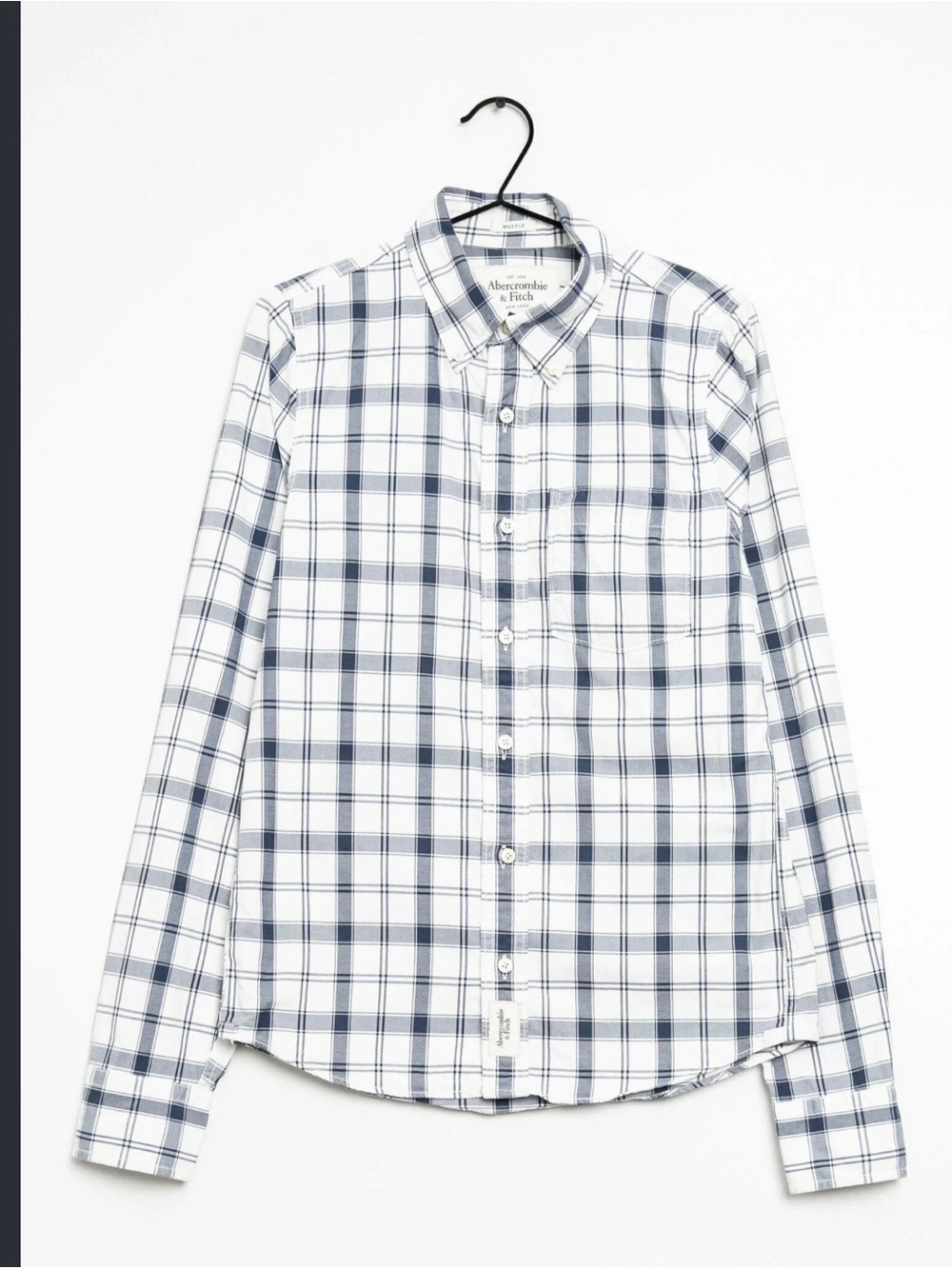 Abercrombie & Fitch Men's XXL White and Navy Plaid Button-Down Shirt